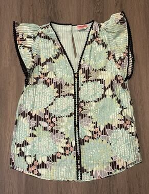 kate spade new york Women’s XXS Floral Chiffon V-Neck Pleated Lined Blouse NWOT